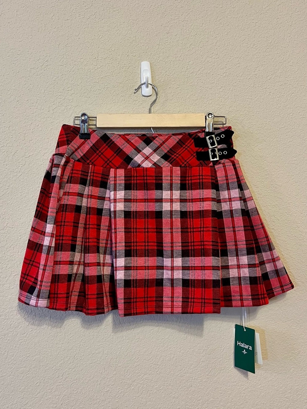 NWT HALARA women’s plaid pleated 2-in-1 mini skirt